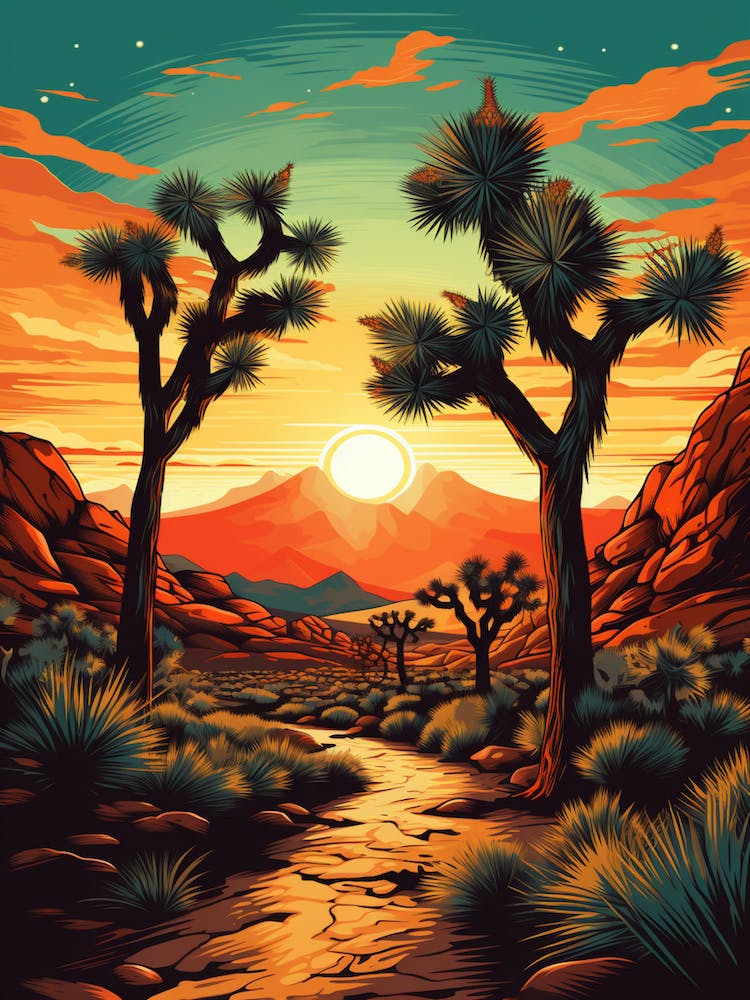 Joshua Tree At Sunset In South Western Style 3