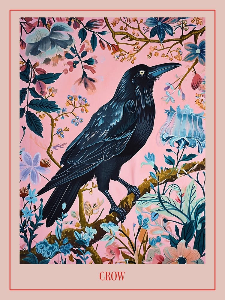 Floral Animal Painting Crow 1 Poster
