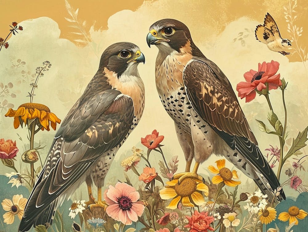 Floral Animal Illustration Falcon 1