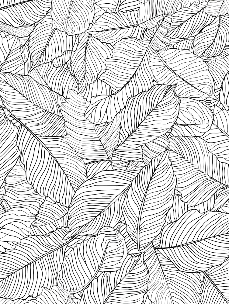 Black and White Line Art Foliage Pattern - Textured Botanical Print