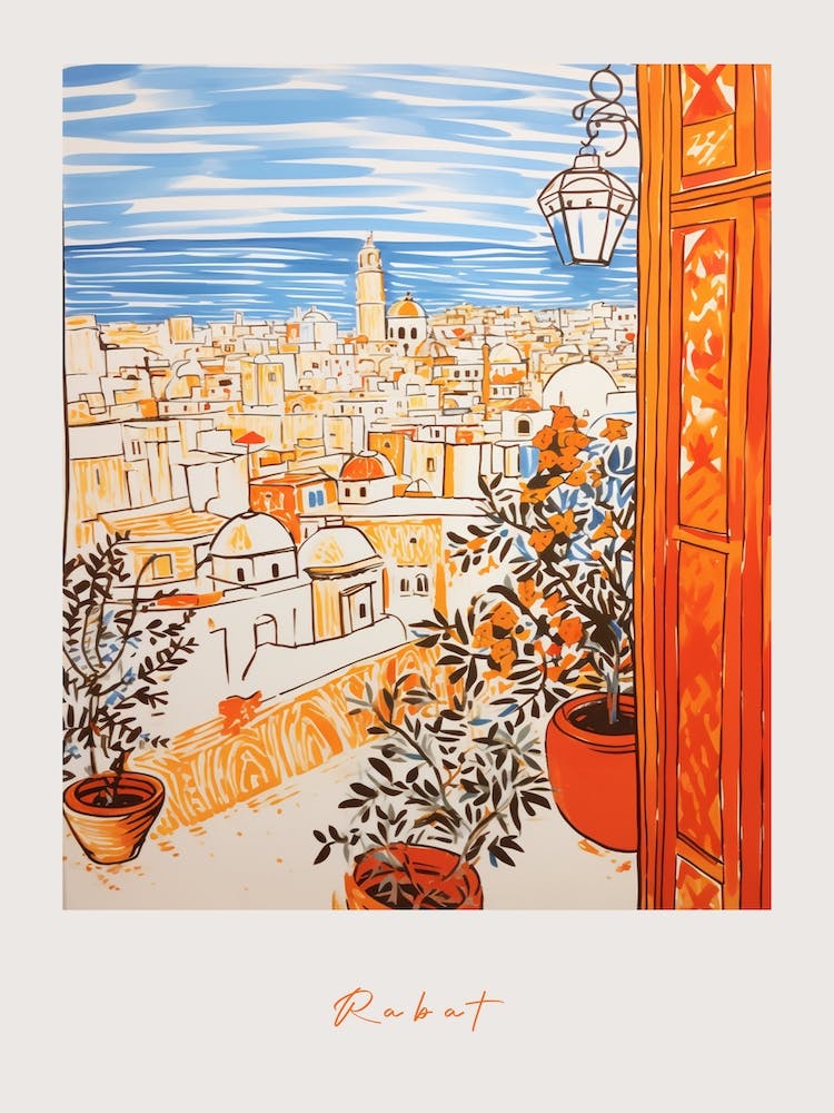 Rabat Morocco Orange Drawing Poster