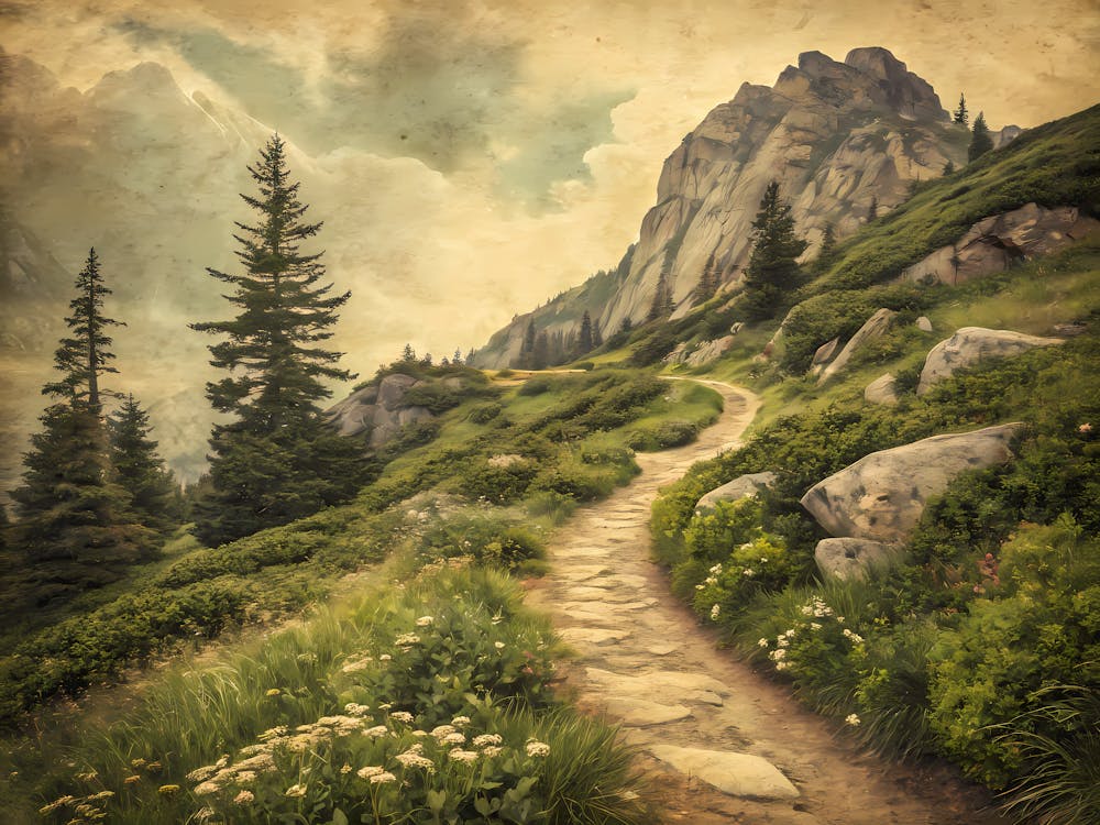 Retro Vintage Style A Peaceful Mountain Trail Wind