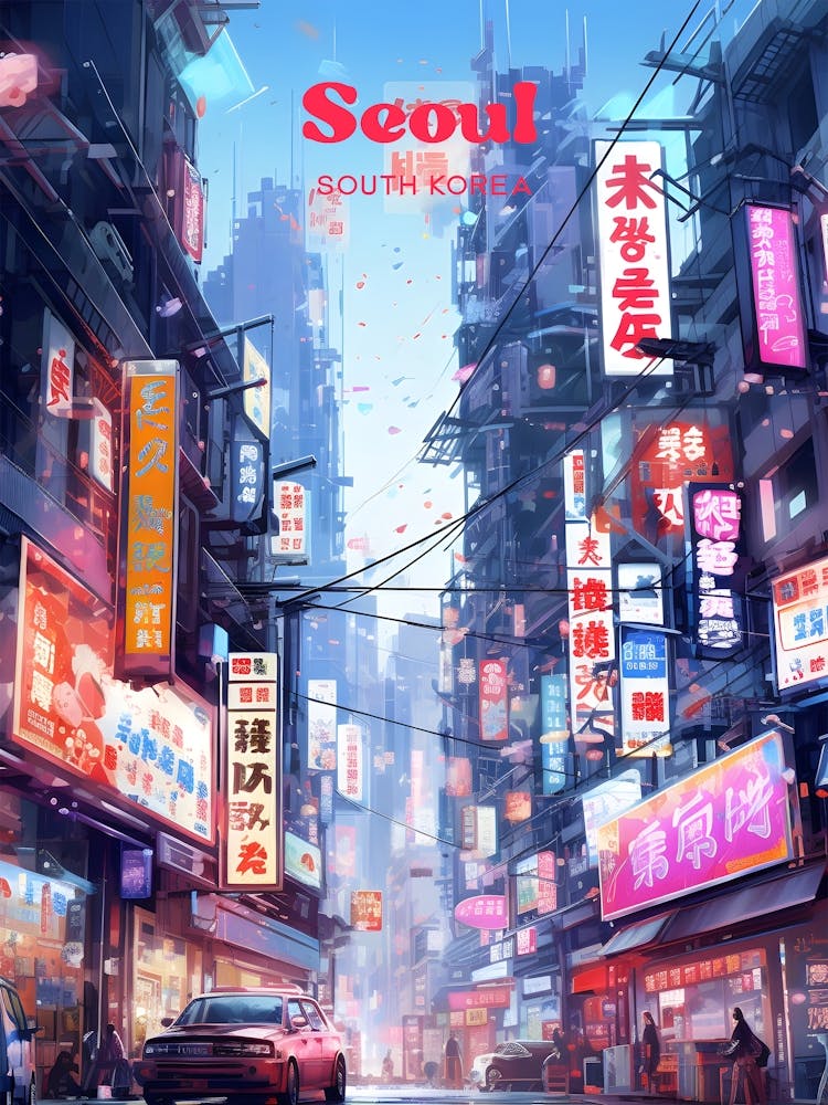 Seoul South Korea Market Street Travel Illustration