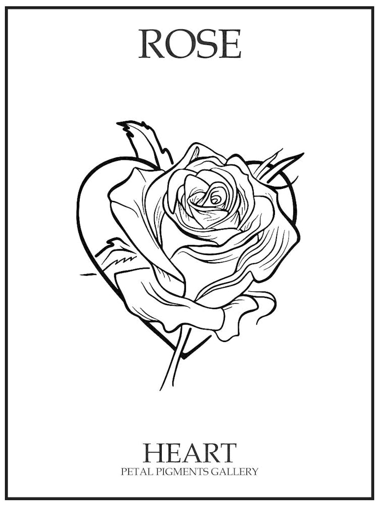 Rose Heart Line Drawing 2 Poster