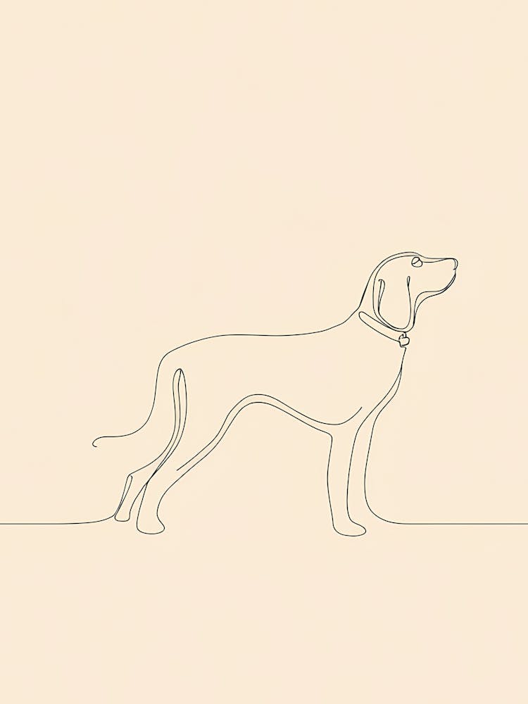 Dog Walking On A Beige Background