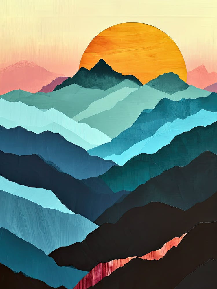 Sunset Over Mountains, Minimalist Peaks