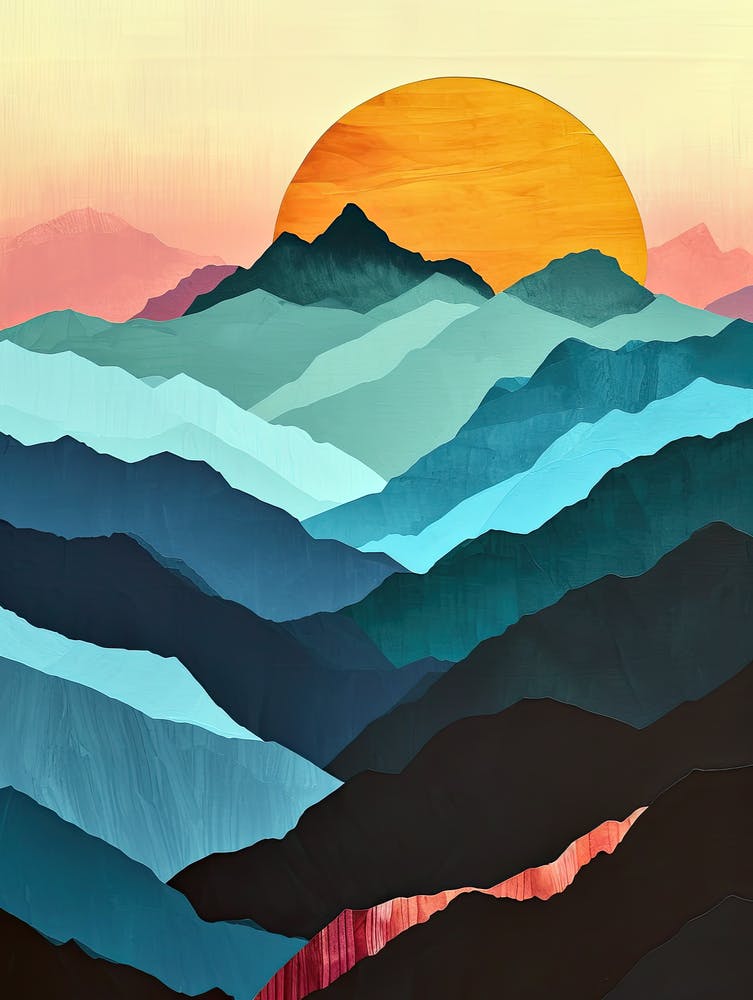 Sunset Over Mountains, Minimalist Peaks