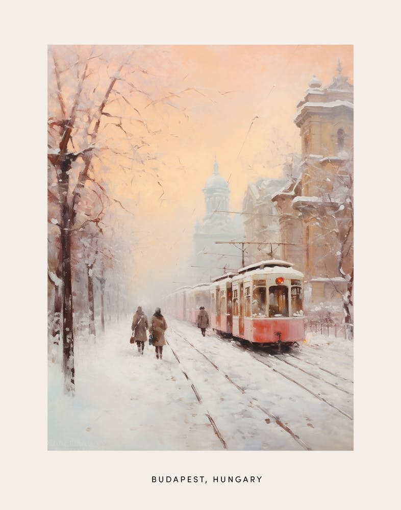 Dreamy Winter Painting Poster Budapest Hungary 2