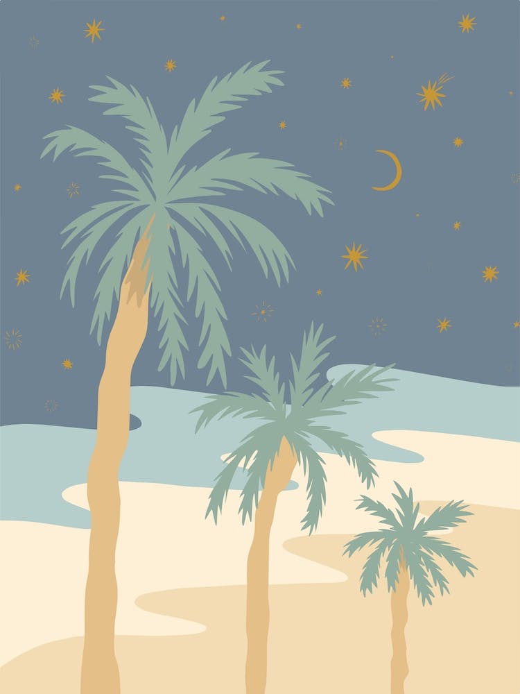 Palm And Peaceful Night Pastel