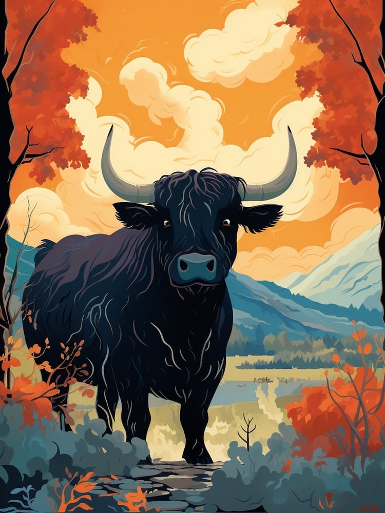 Black Bull In Autumnal Highlands 2