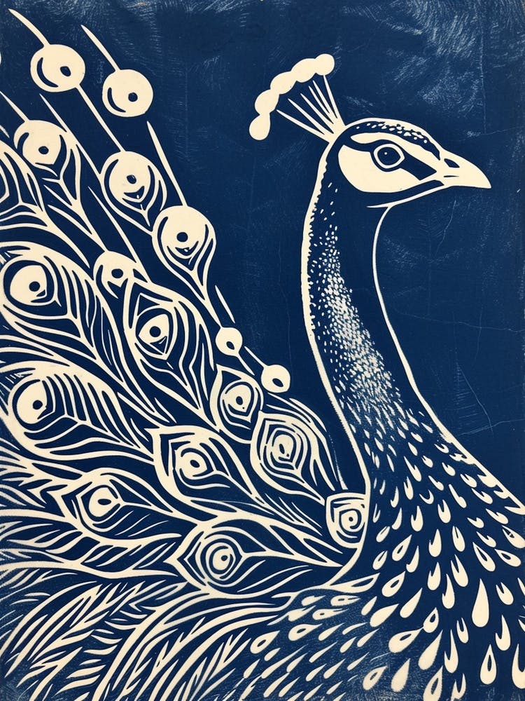 Blue & Cream Peacock Portrait 4