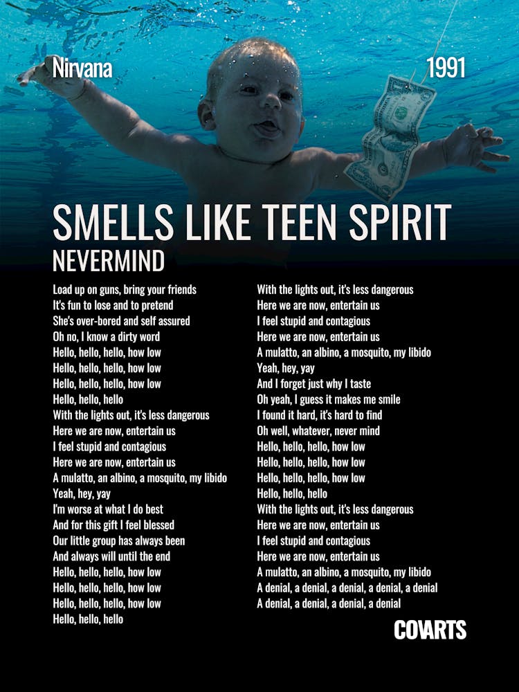 Smells Like Teen Spirit Nirvana - Lyrics Poster
