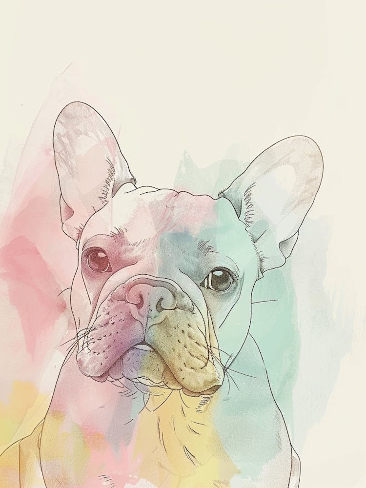 French Bulldog Pastel Watercolour Line Drawing 1