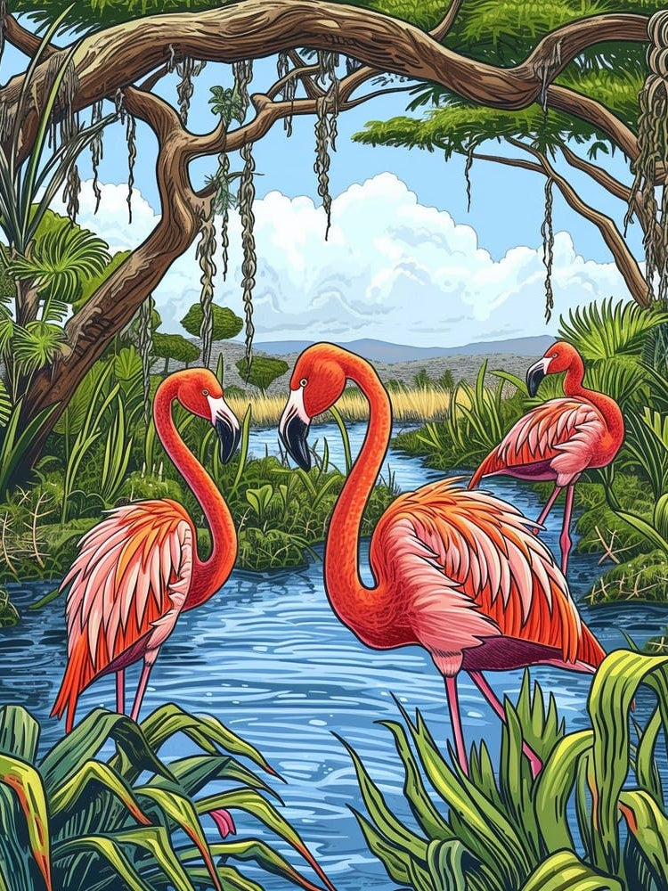 Greater Flamingo Tanzania Tropical Illustration 5
