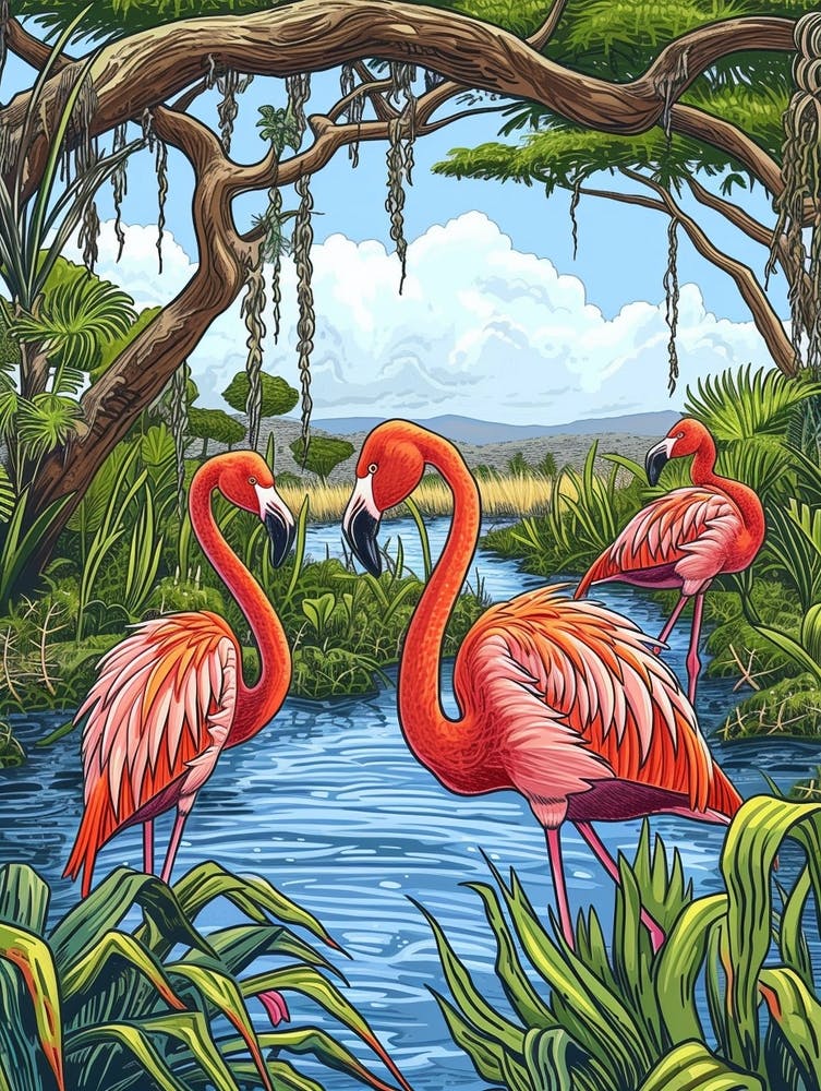 Greater Flamingo Tanzania Tropical Illustration 5