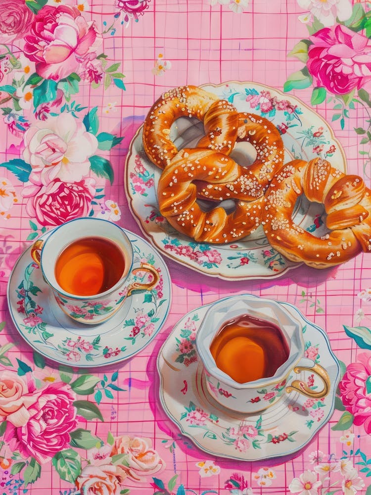 Rosa Frühstücksessen Brezeln 1