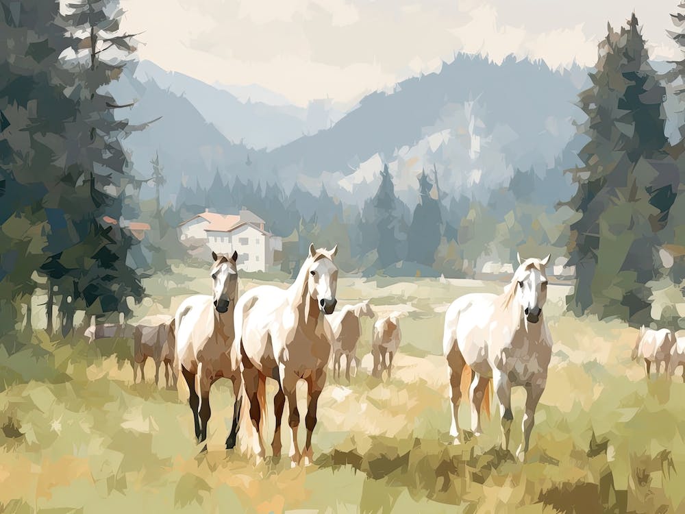 Peinture de Chevaux À Bled, Slovénie, Paysage 1