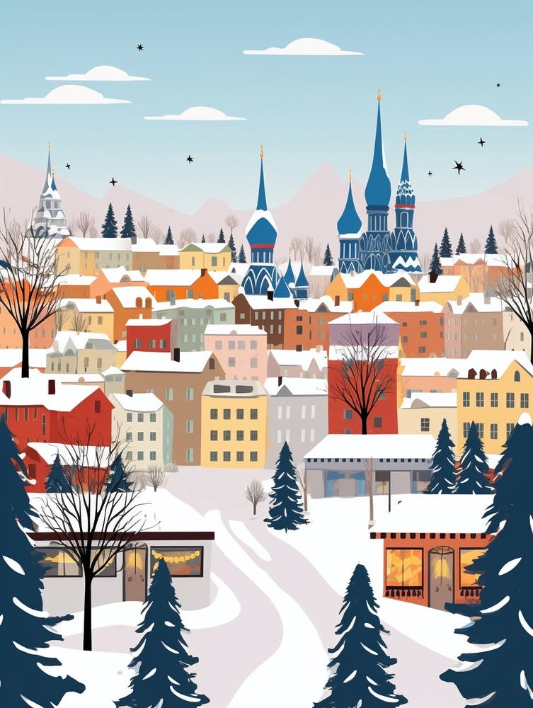 Retro Winter Illustration Moscow Russia 3