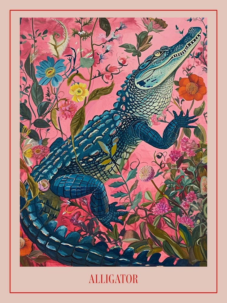 Floral Animal Painting Alligator 4 Poster