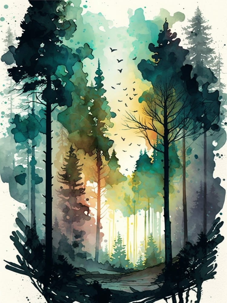 Watercolor Of A Forest 1