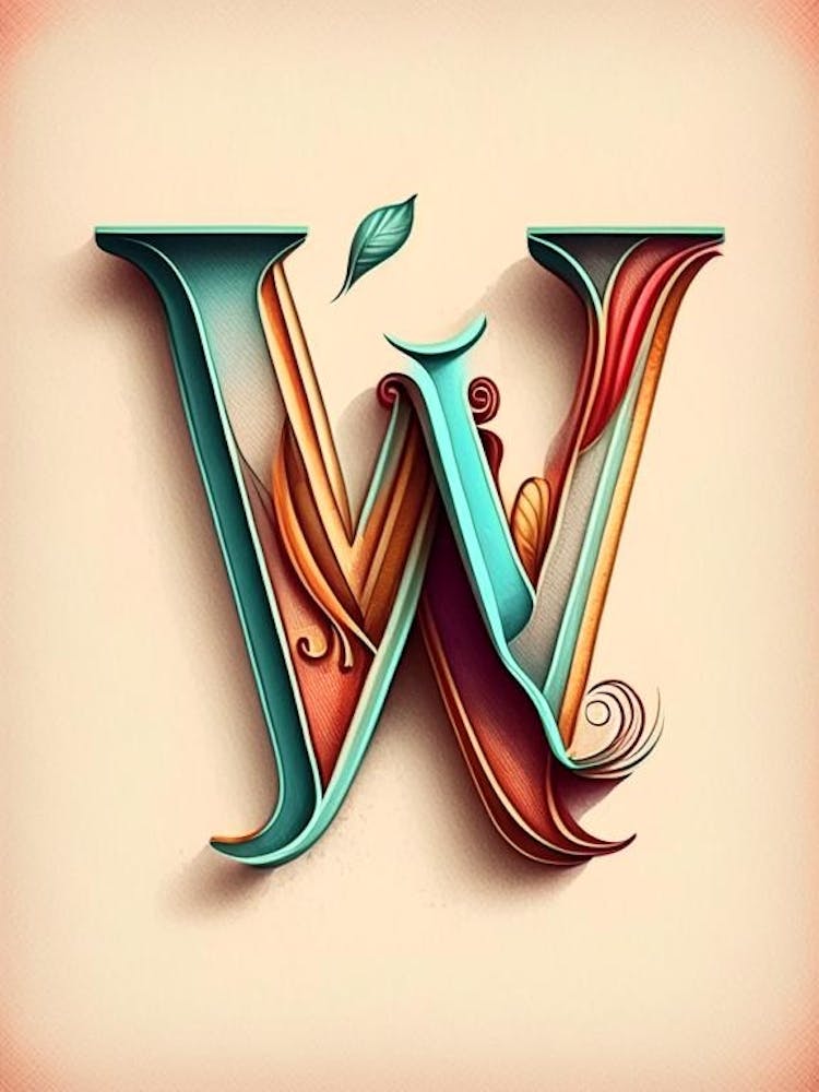 W, Letter, Alphabet Retro Drawing 1