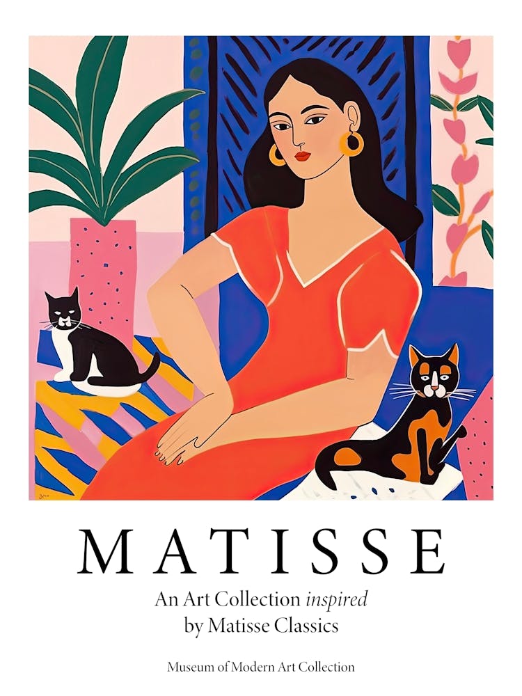 Woman With Cats, The Matisse Inspired Art Collection Poster
