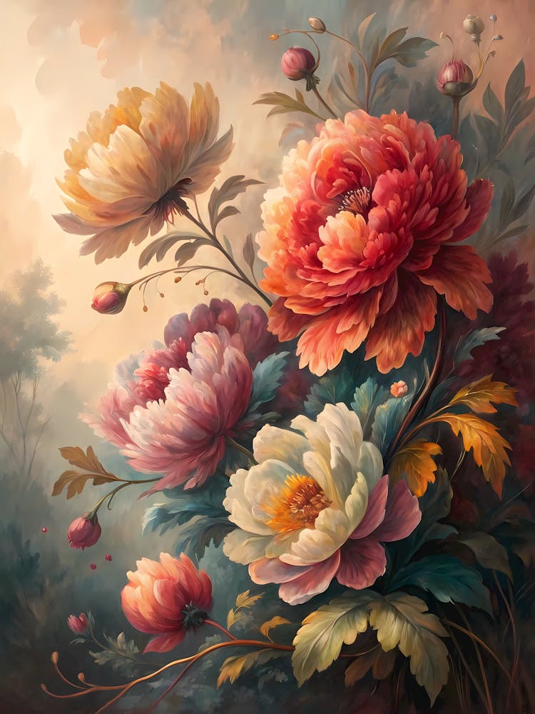 Ölgemälde-Stil Lebhafter Pfingstrosen-Blumen-Abstrakter Garten