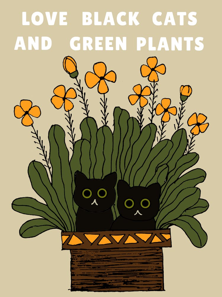 Love Black Cats And Green Plants 1