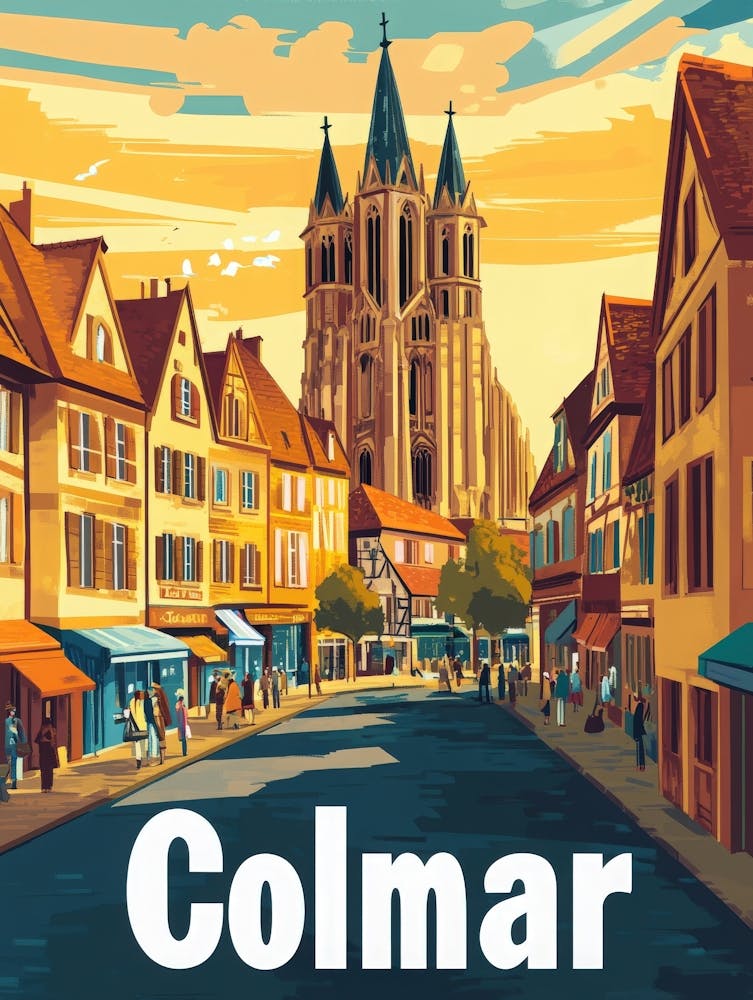 Aihrgdesign A Retro Travel Poster For Colmar Featuring The Go B499e7a8 52fa 474d 8054 Ad8e7b7c826c 1