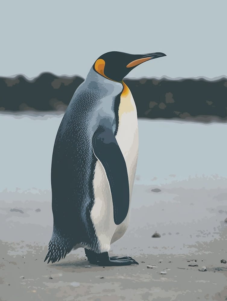 King Penguin Floreana Island Minimalist Illustration 2
