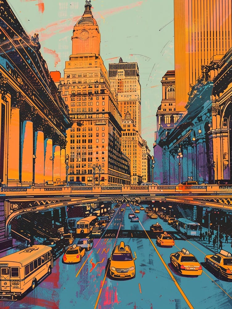 Grand Central Terminal New York Colourful Silkscreen Illustration 4