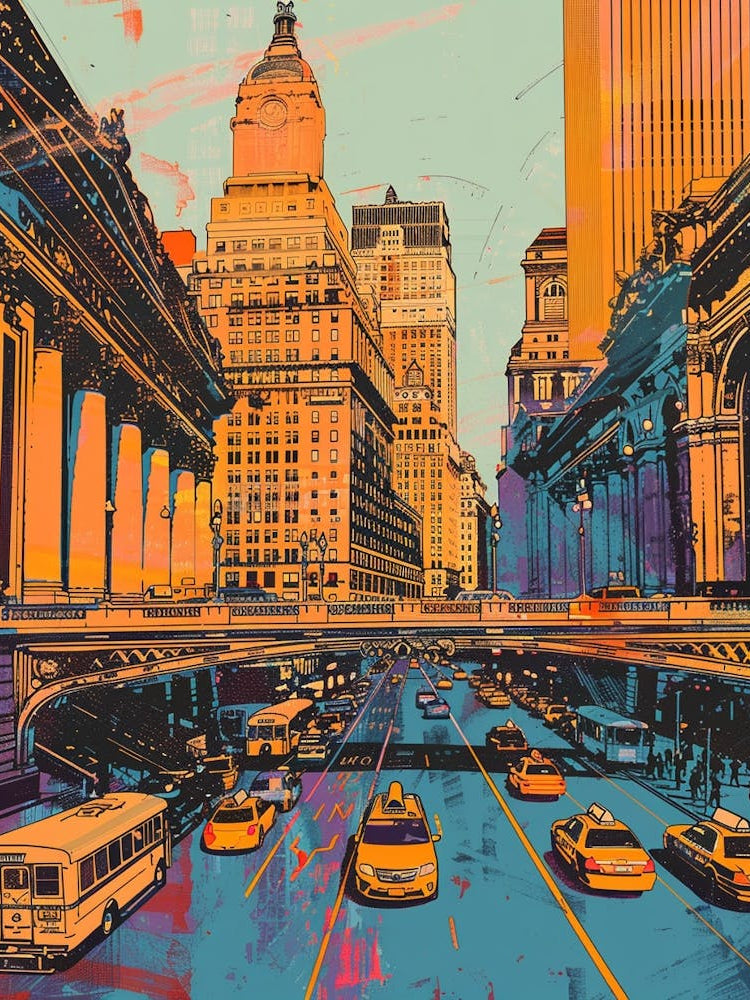 Grand Central Terminal New York Colourful Silkscreen Illustration 4