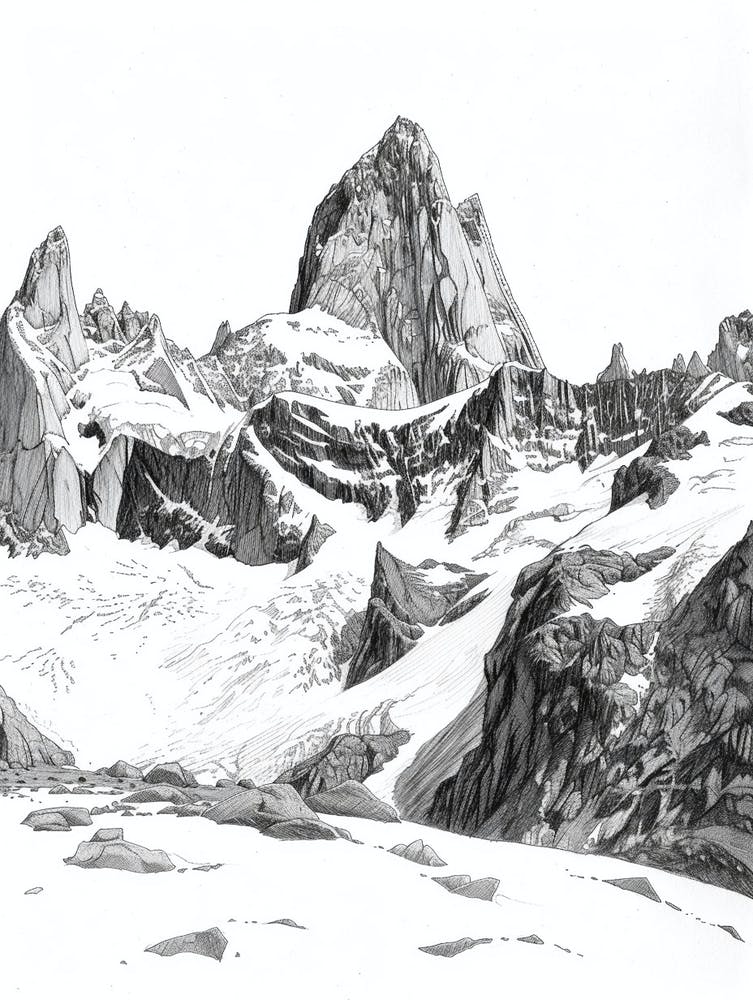 Cerro Torre Argentinachile Line Drawing 4