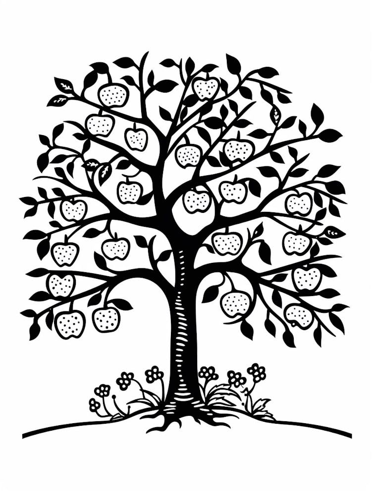 Apple Tree Simple Geometric Nature Stencil 1 1