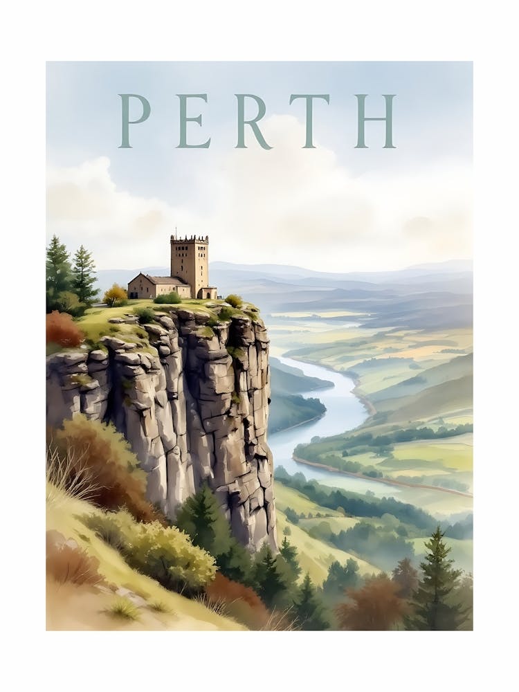 Perth Watercolor Vintage Travel V 03