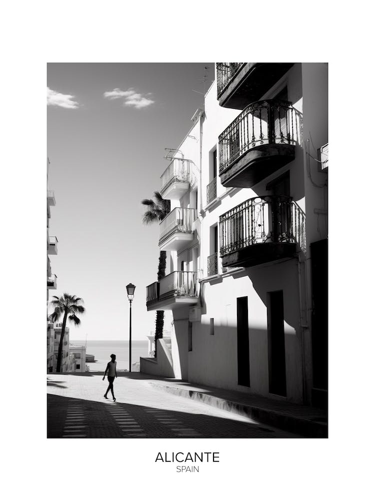 Poster Of Alicante, Spain, Black And White Analogue Photography 3