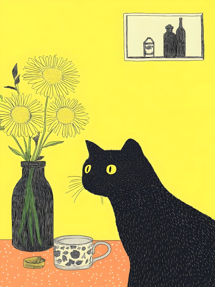 Katze und Blumen 1