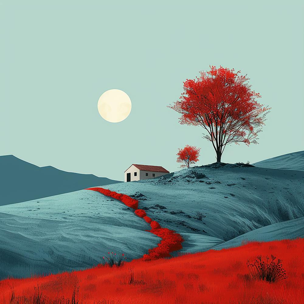Red House On A Hill - city wall art, colorful wall art, home decor, minimal art, modern wall art, wall art, wall decoration, wall print colourful wall art, decor wall art, digital art, digital art download, interior wall art, downloadable art, eclectic wa
