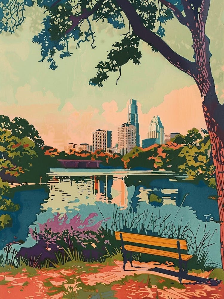 Zilker Metropolitan Park Austin Texas Colourful Blockprint 4
