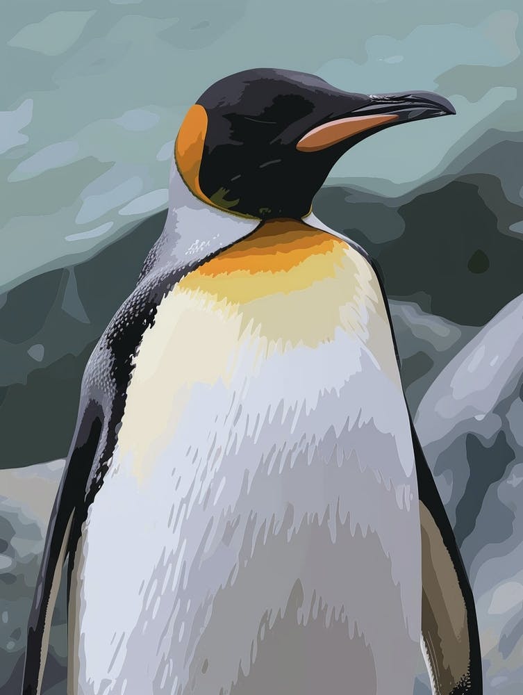 King Penguin Floreana Island Minimalist Illustration 1