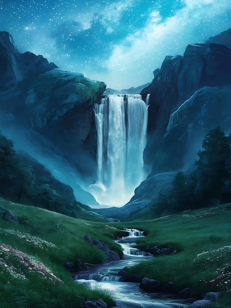 Waterfall In The Night