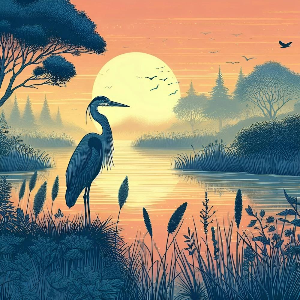Heron At Sunset 1