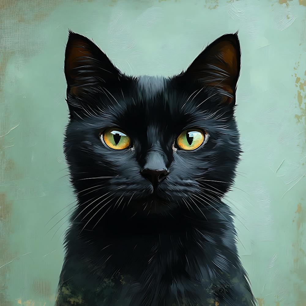 Black Cat Serene Oil Painting 12