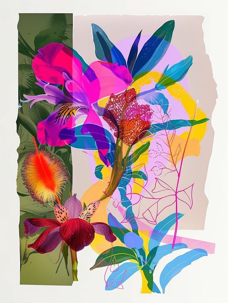 Freesia 1 Neon Flower Collage