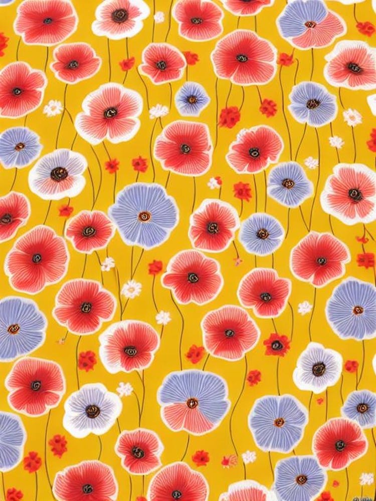 Poppy Floral Print Retro Pattern 2 Flower