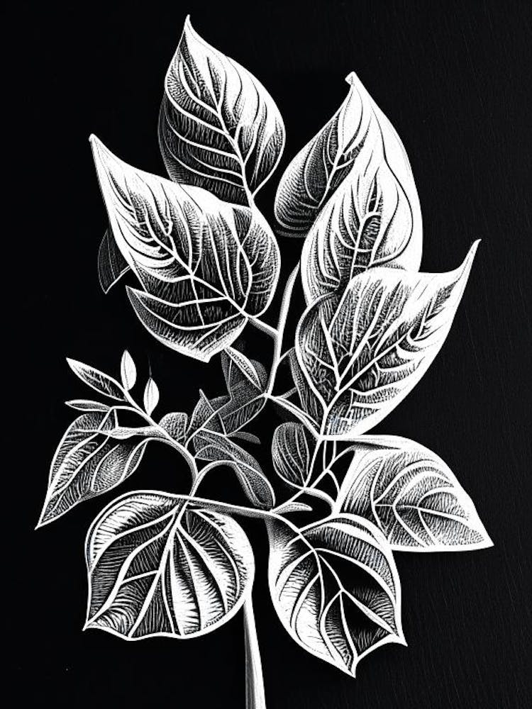 Marjoram Leaf Linocut 2