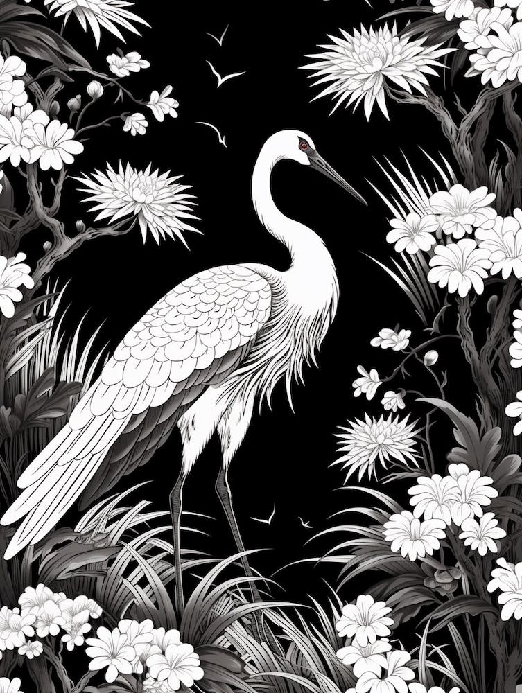 Black And White Cranes 1 Vintage Japanese Botanical