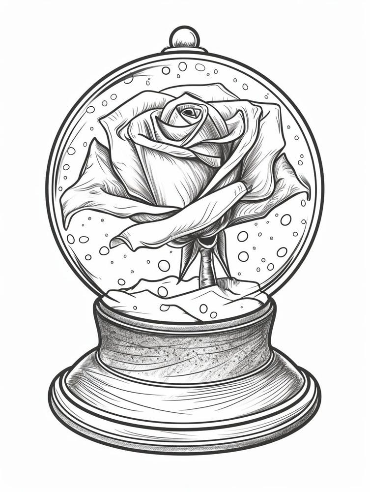 Rose In A Globe Line Drawing 4
