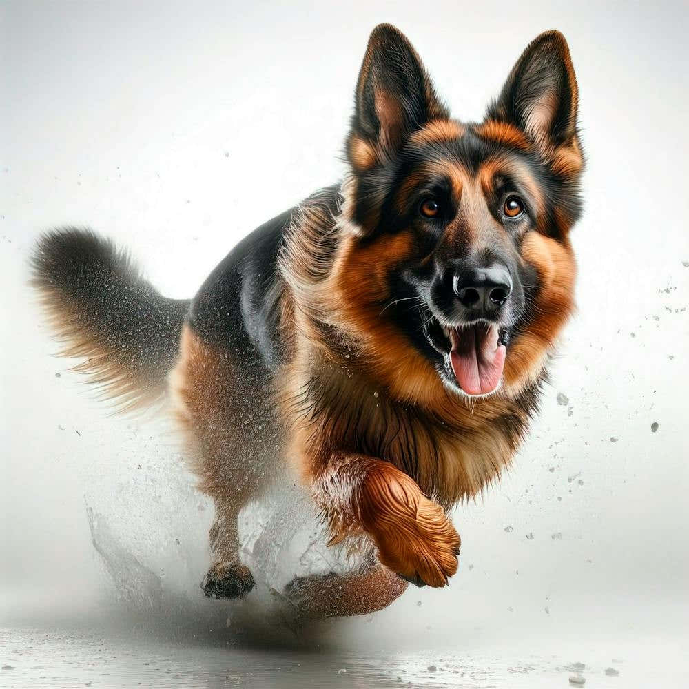 German Shepherd At Full Speed Long Shot White Background 2