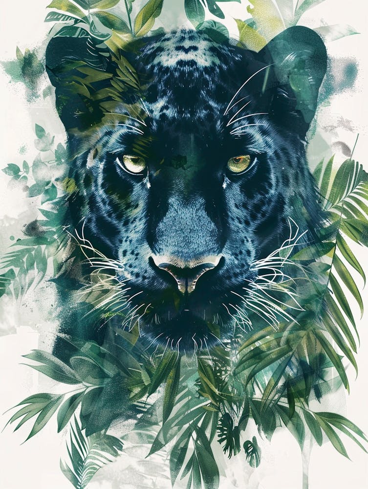 Double Exposure Realistic Black Panther With Jungle 22